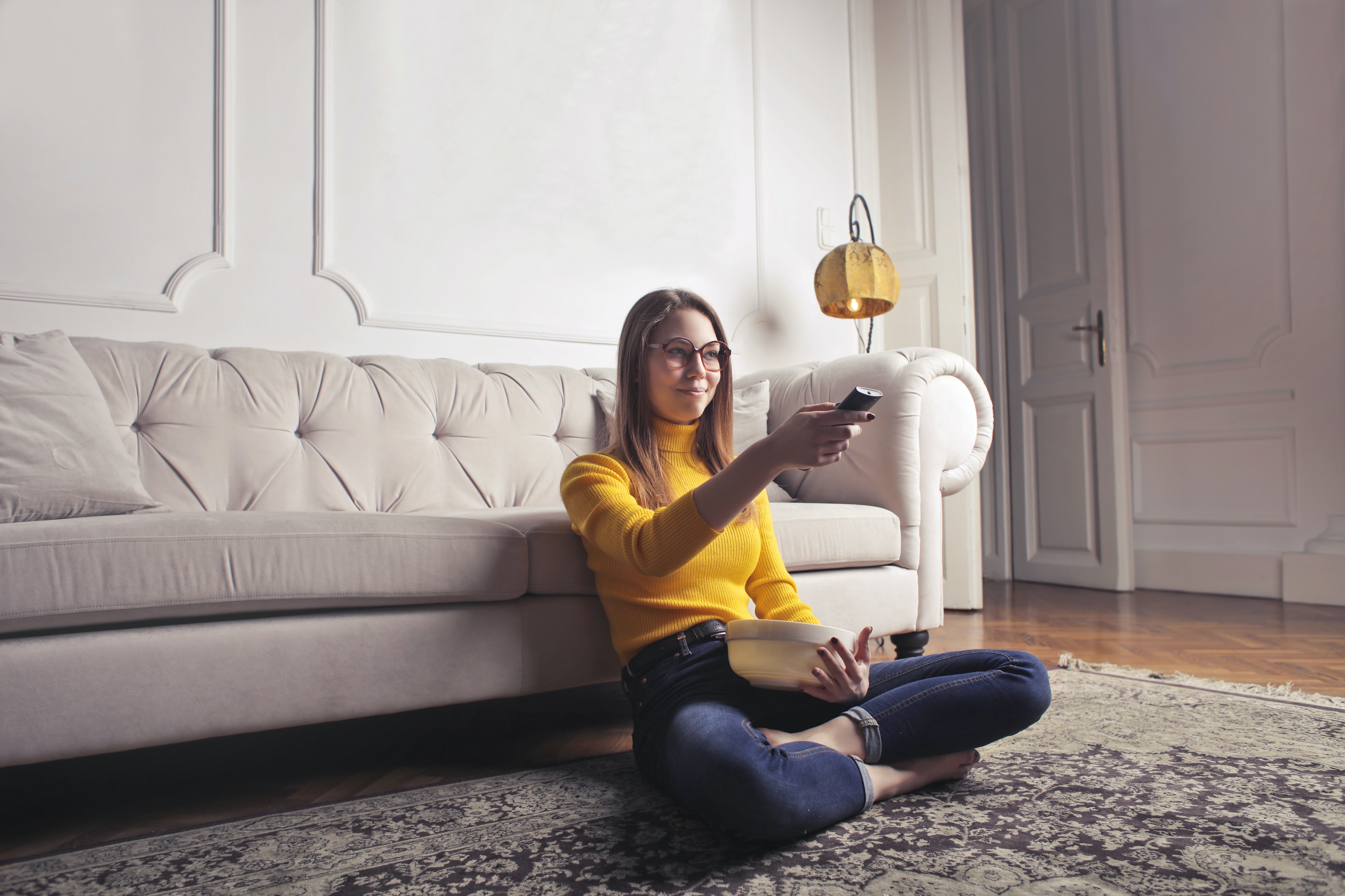 young woman in living room