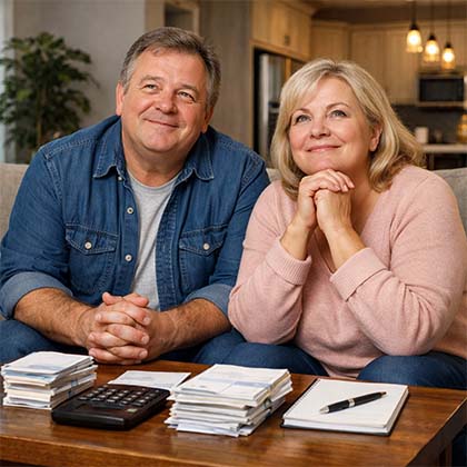 Ontario homeowners reviewing bills and mortgage options at a table